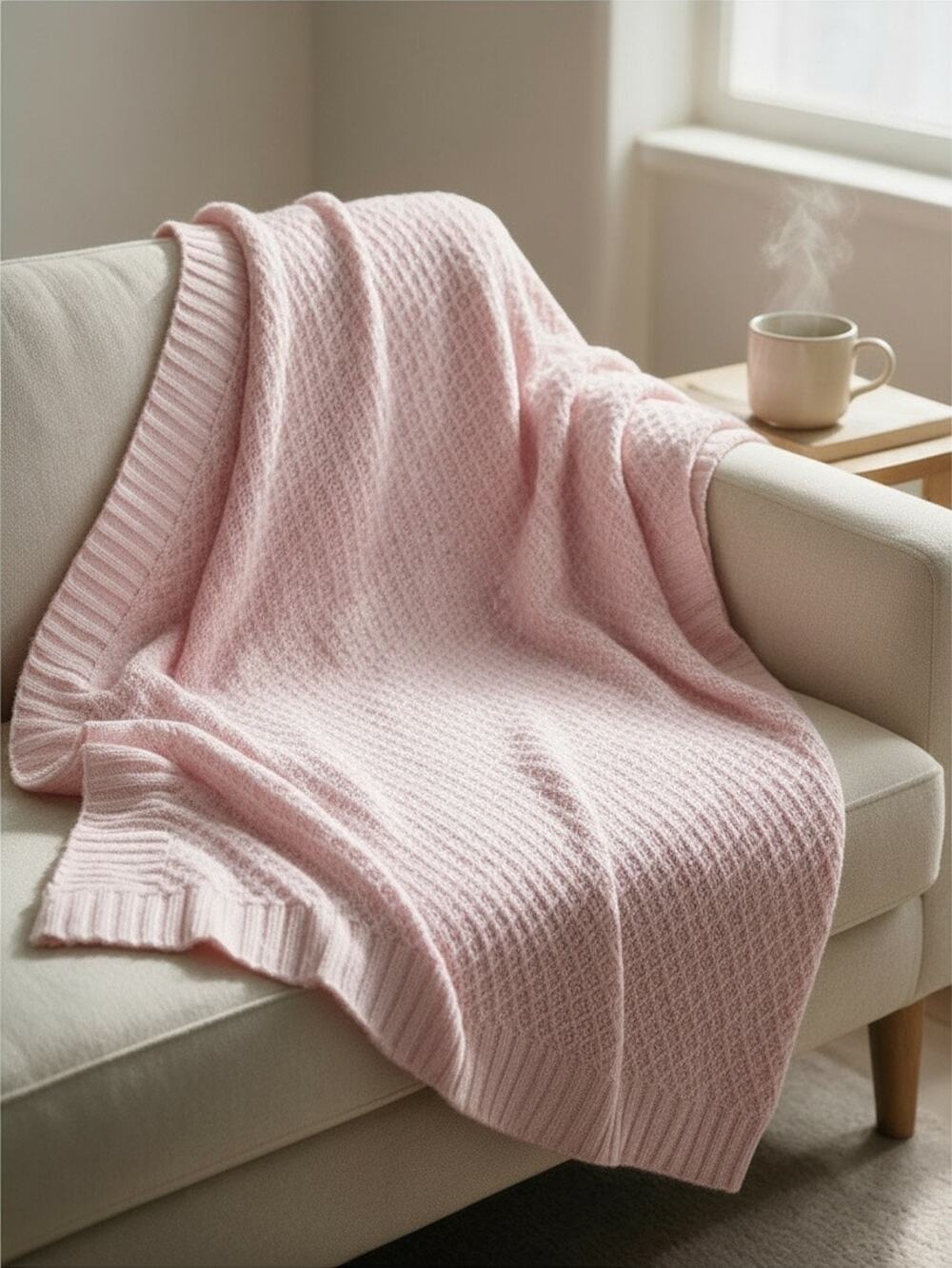 NTBAY Pink Knit Throw Blanket 67" x 51" 100% Organic Bamboo NWT